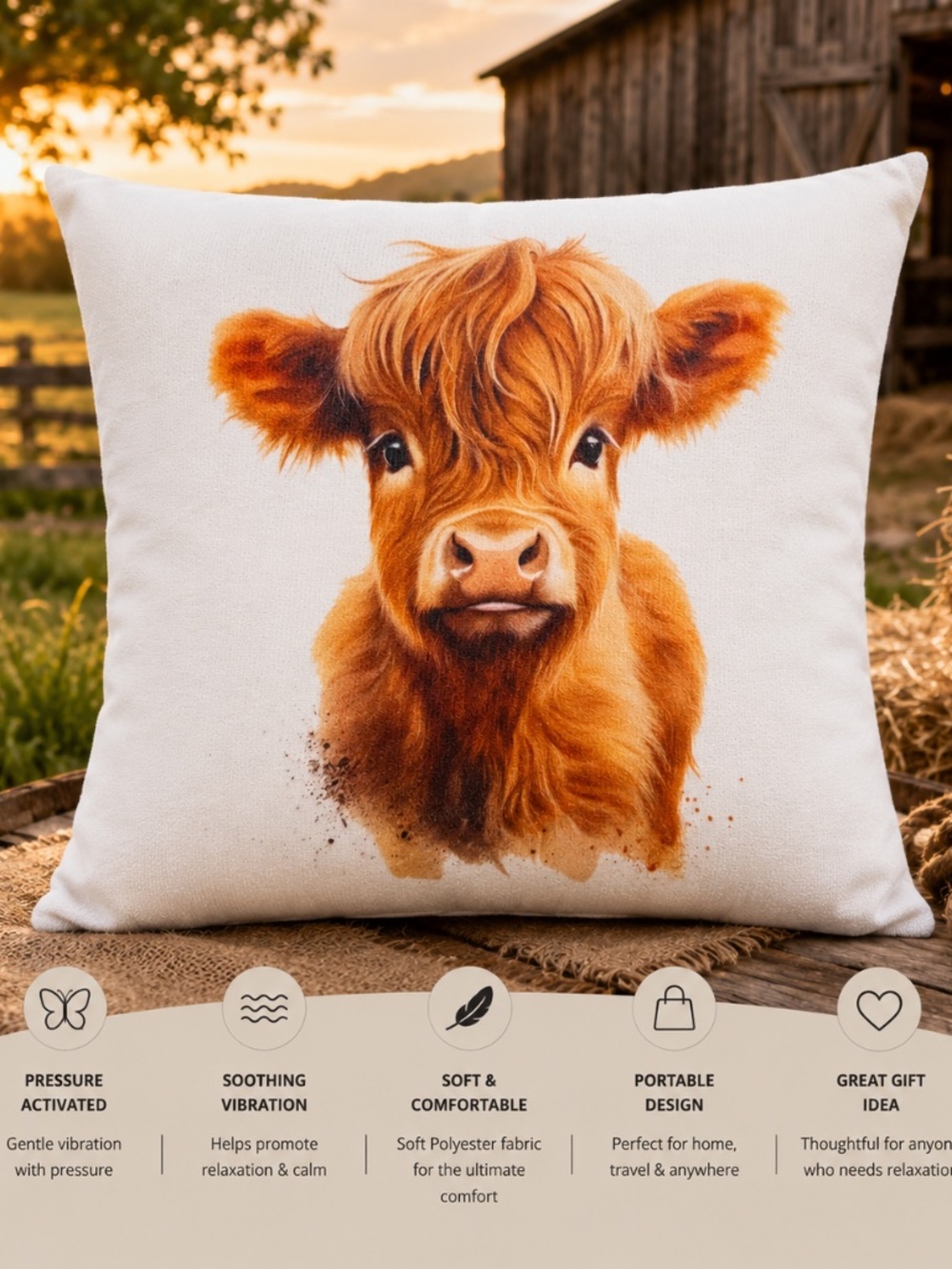 Highland Cow #1 Pressure Activated Massage Pillow